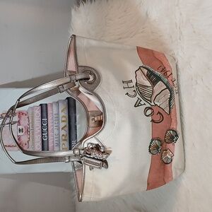 Coach Seashell Shoulder Natural Canvas Tote W/Wristlet